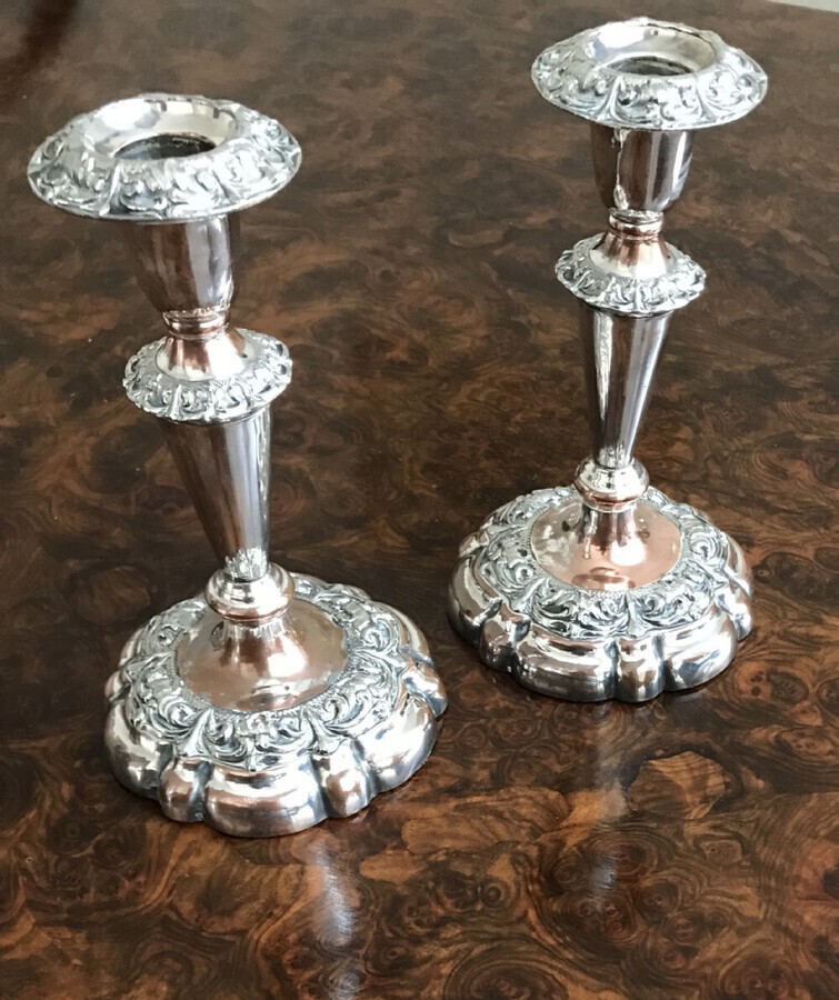 A Pair Of Old Sheffield Plated Candlesticks Circa 1920