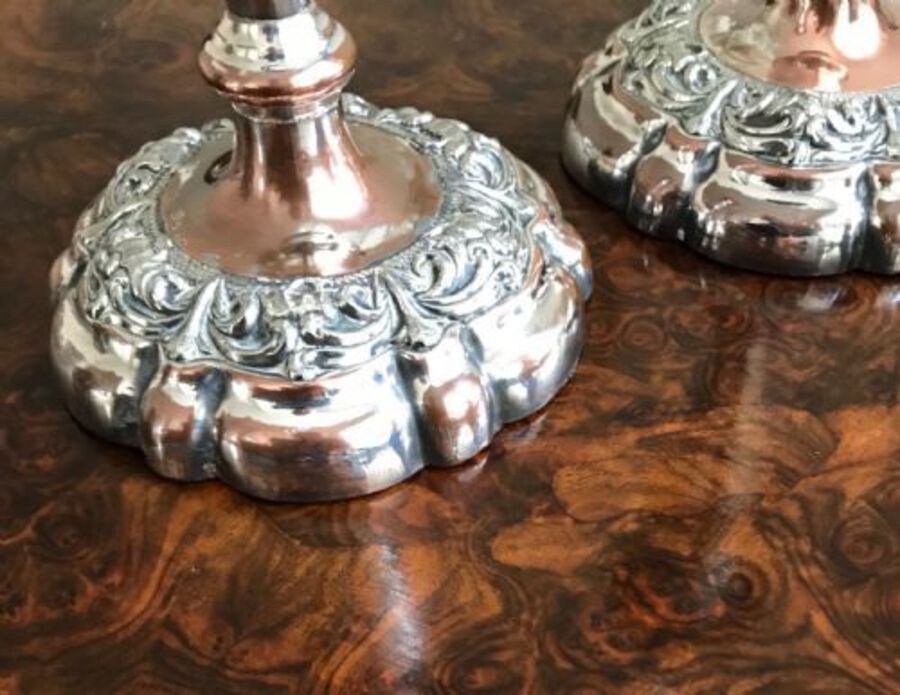 Antique A Pair Of Old Sheffield Plated Candlesticks Circa 1920