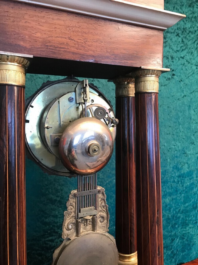 Antique 19th Century Marquetry Portico Clock Circa 1875. Library, Mantel, Or Table. Clock