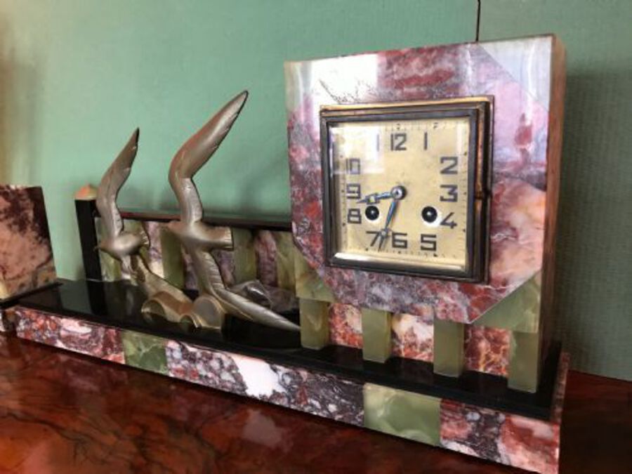 Antique Good Original Condition Art Deco Clock Set