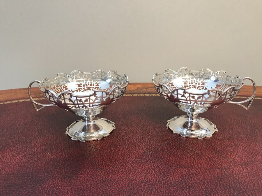 Pair Geo V Silver Sweet Meat Bowls