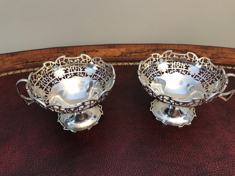 Antique Pair Geo V Silver Sweet Meat Bowls