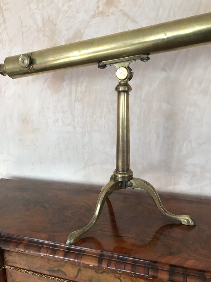 Antique Good And Large Library  Telescope On A  Tripod Base