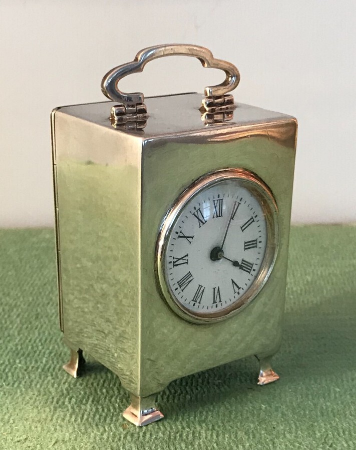 Solid Silver Hallmarked  Miniature Carriage Clock Circa 1910