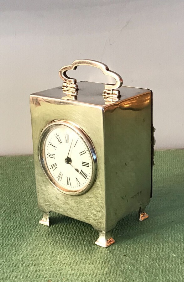 Antique Solid Silver Hallmarked  Miniature Carriage Clock Circa 1910