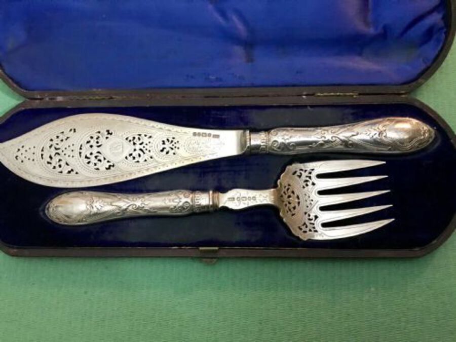Antique Pair Of Victorian Silver Fish Servers