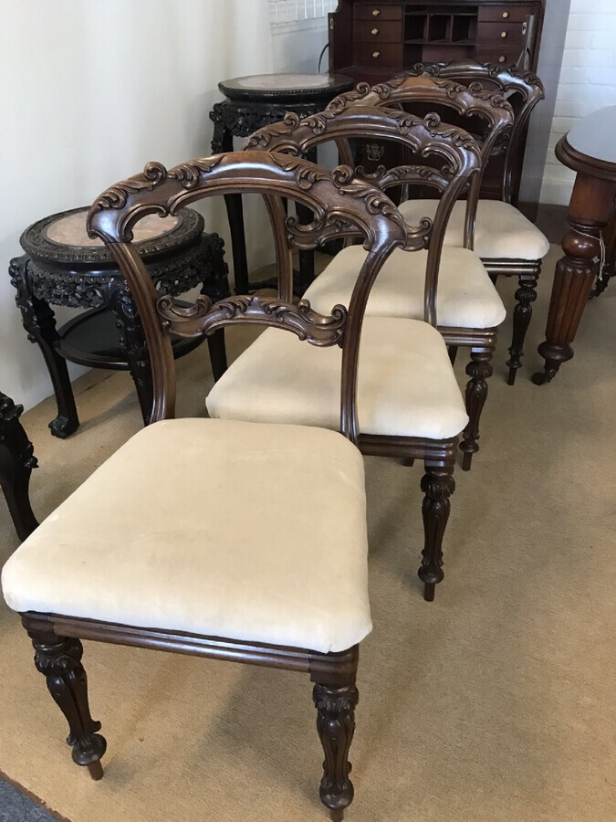 Antique Good Set Of  4 Finely Carved  Victorian Chairs