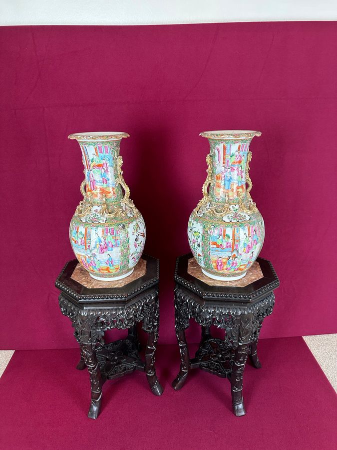 Antique Pair Canton vases, circa 1880