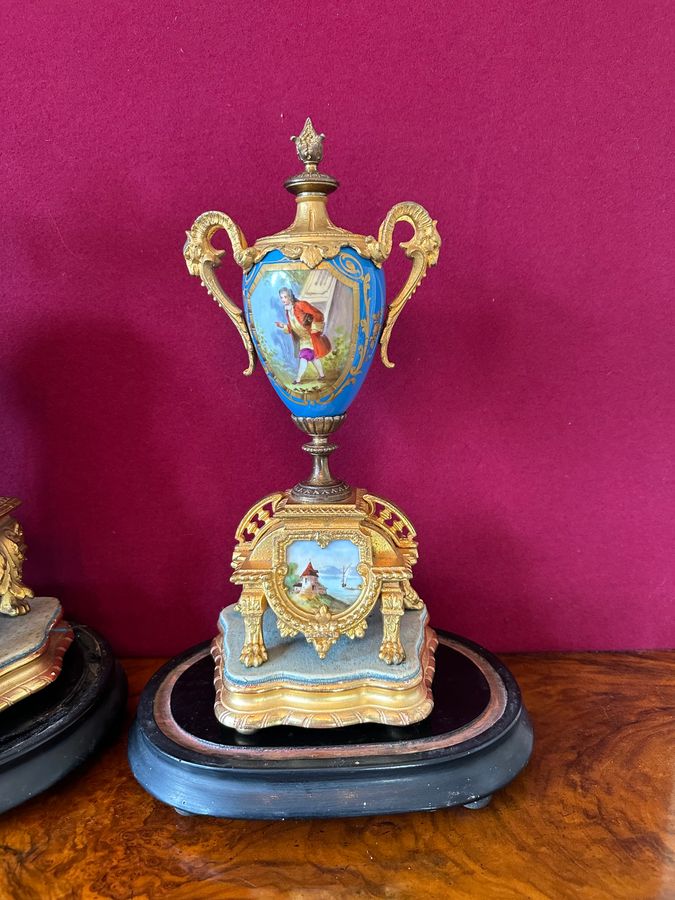 Antique Clock garniture with 3 glass domes, circa 1875