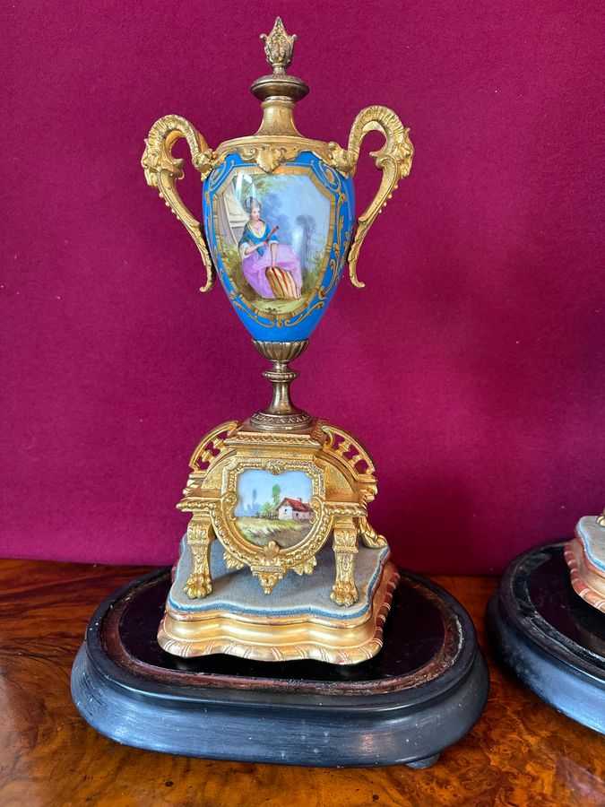 Antique Clock garniture with 3 glass domes, circa 1875