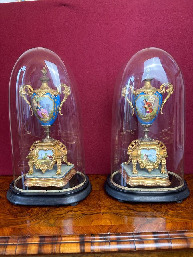 Antique Clock garniture with 3 glass domes, circa 1875