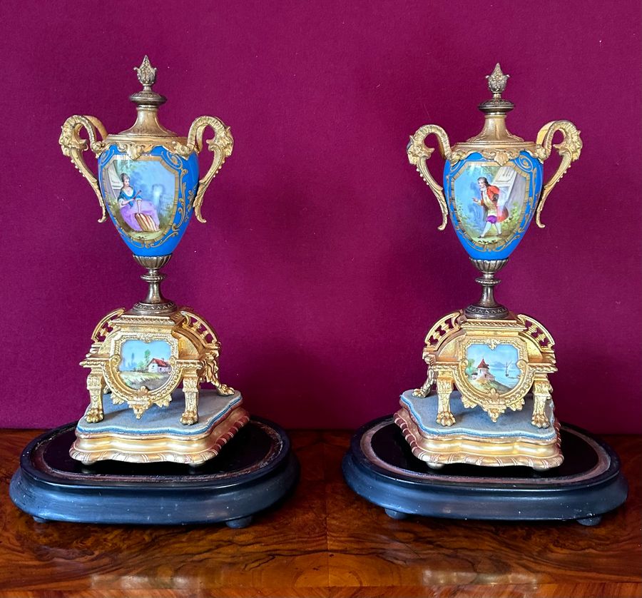 Antique Clock garniture with 3 glass domes, circa 1875