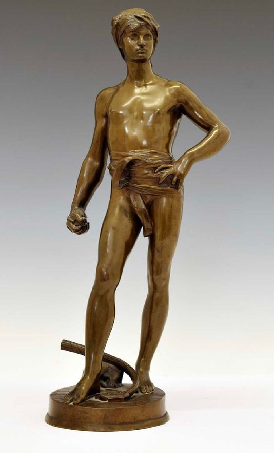 Striking bronze figure of the youth David, circa 1870