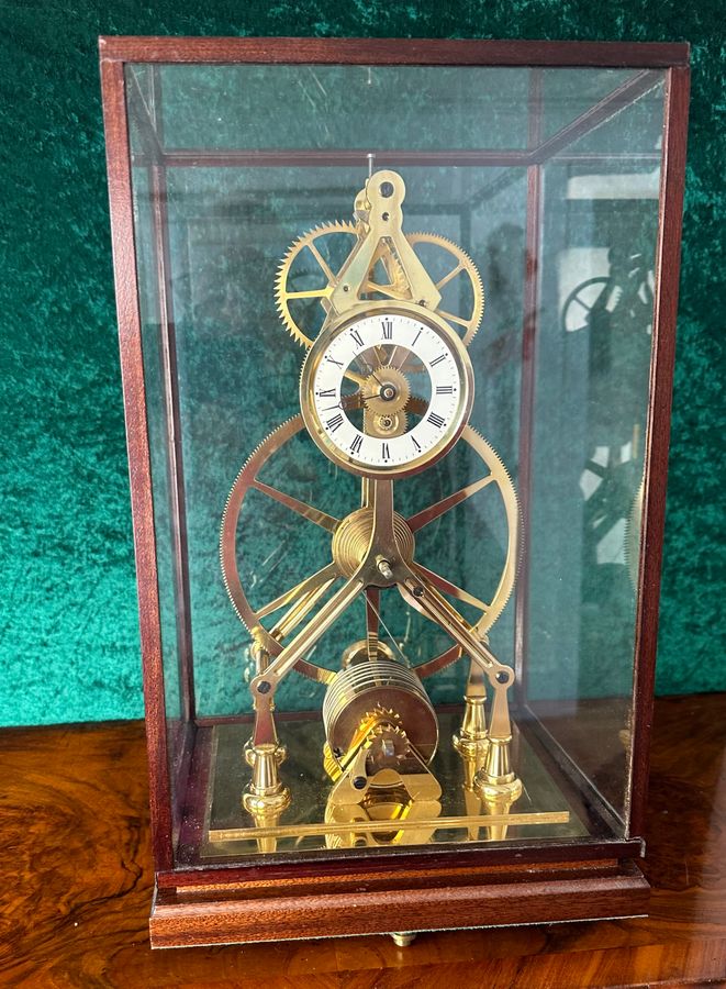 Antique Great Wheel skeleton clock with dust cover