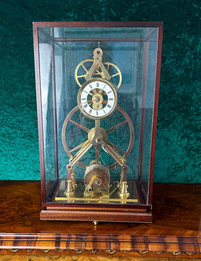 Antique Great Wheel skeleton clock with dust cover