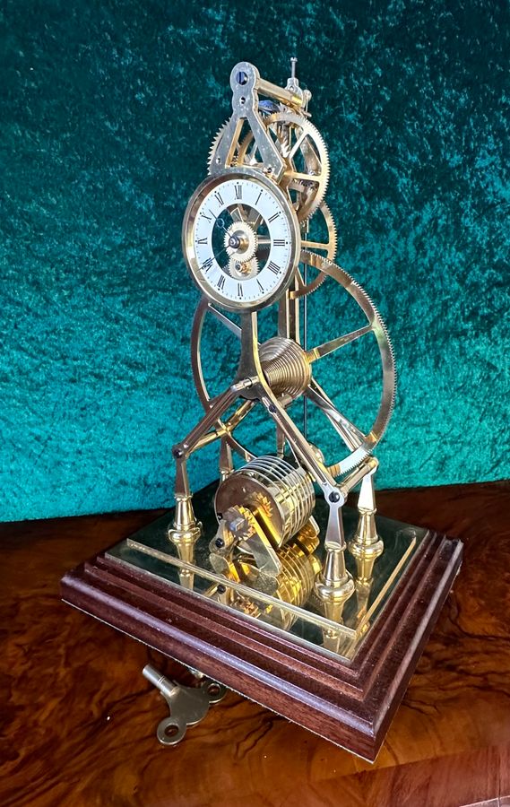 Antique Great Wheel skeleton clock with dust cover