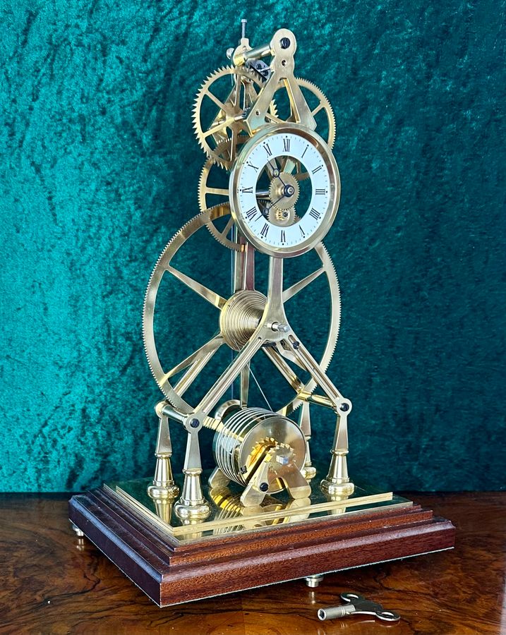 Antique Great Wheel skeleton clock with dust cover