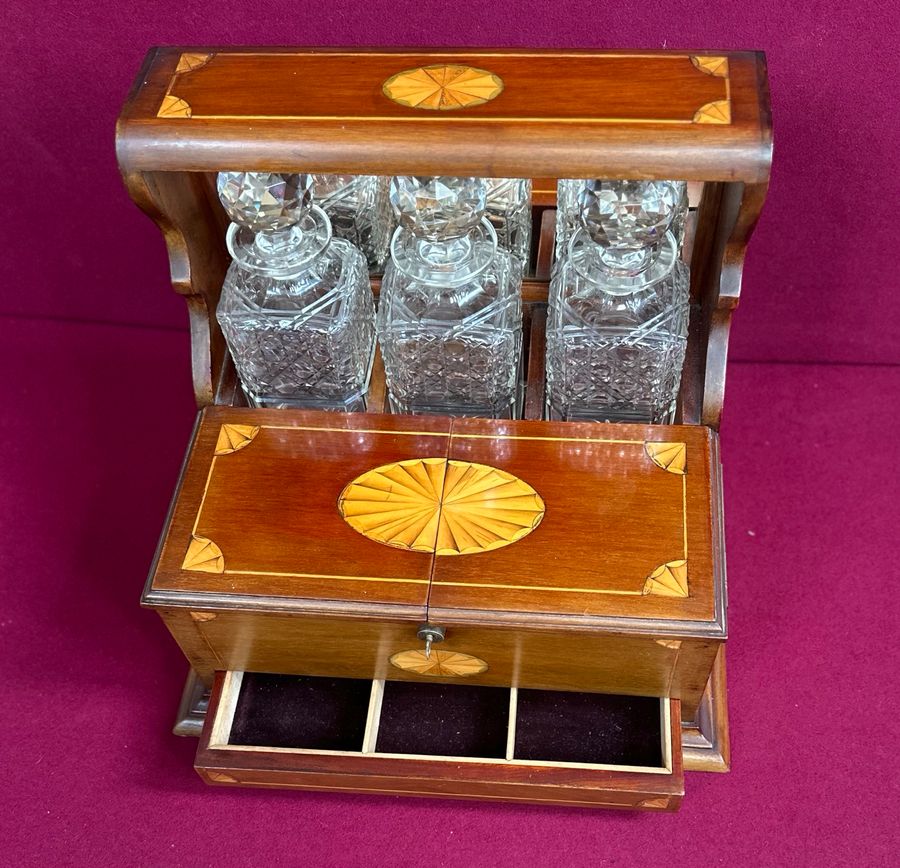 Antique 3-decanter tantalus, circa 1900