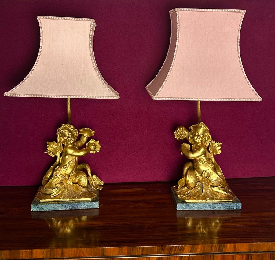 Ormolu cherub lamps, circa 1880