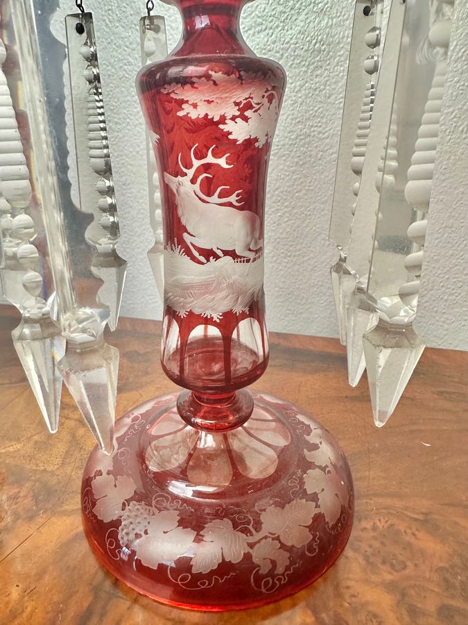 Antique Pair of Victorian ruby glass lustres, circa 1875