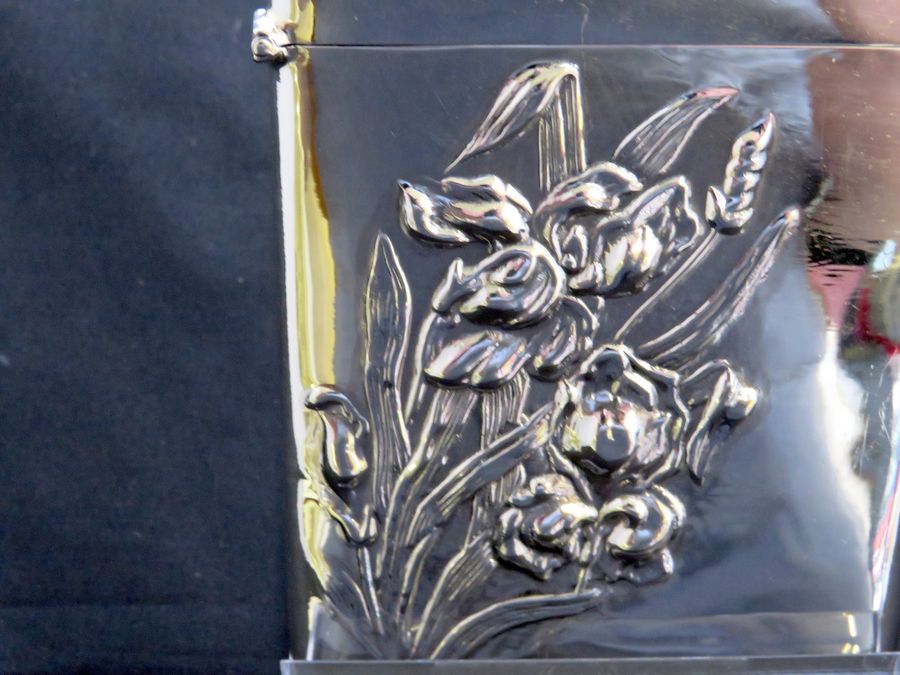 Antique Antique Eastern European Silver Card Case, Embossed With Iris Flowers, Circa 1900