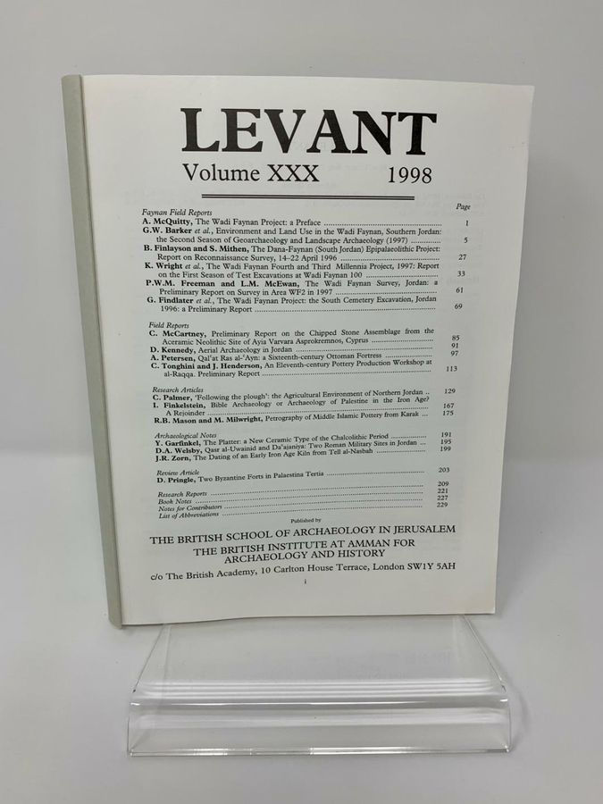 Antique Levant, Volume XXX, 1998, 0075-8914, British School Of Archaeology In Jerusalem