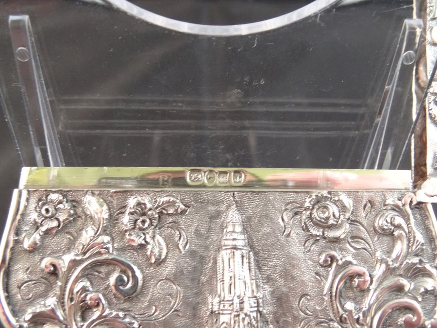 Antique Antique Victorian Silver Castle-Top Card Case, Birmingham, Frederick Matthews, Circa 1845