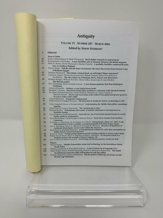 Antique Antiquity, Volume 75: 1-232, Number 287, March 2001, ISSN 0003-598X & Supplement