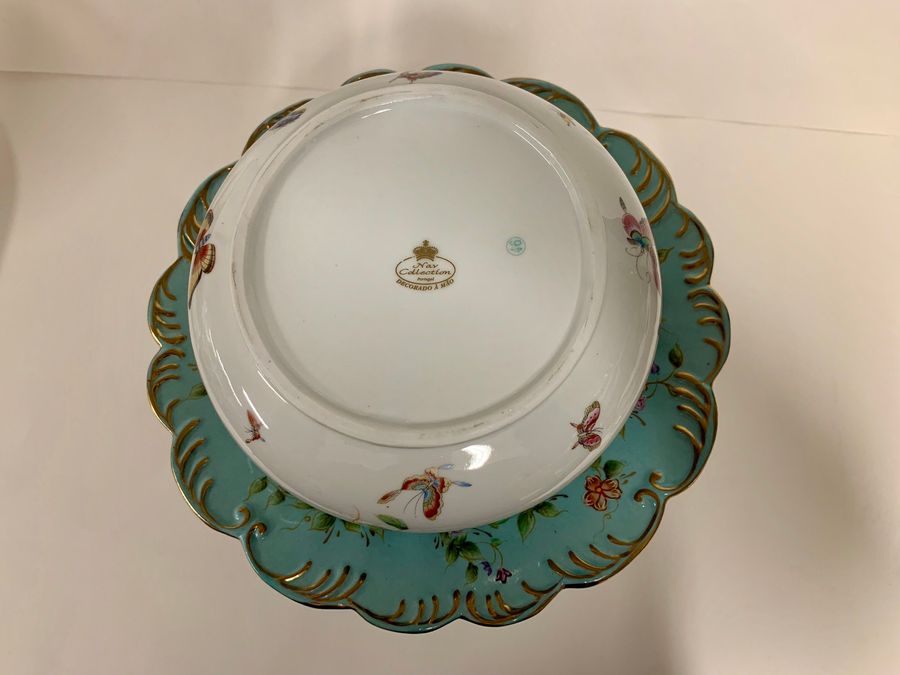 Antique Portuguese NAV Porcelain Circular Bowl & Cover On Circular Stand, Circa Late 20th Century