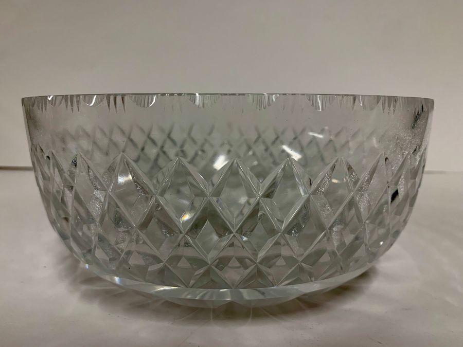 Antique Clear Glass Fruit Bowl, Circular & Diamond Cut Decoration, Circa Mid 20th Century