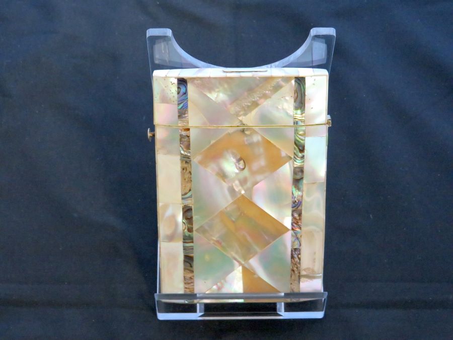 Antique Antique Victorian Mother Of Pearl Card Case, Diamond Shaped Panels, Circa 19th Century