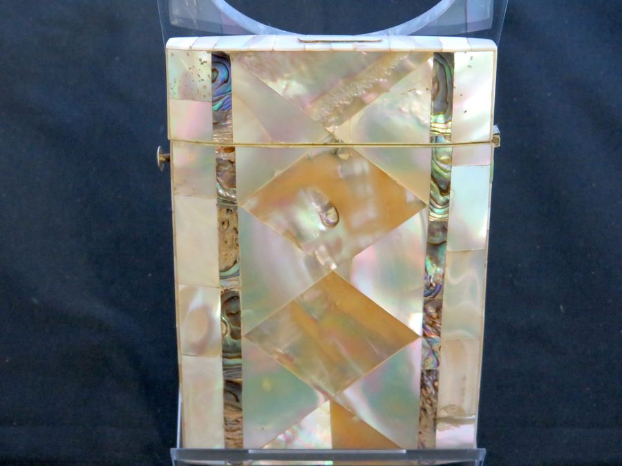 Antique Antique Victorian Mother Of Pearl Card Case, Diamond Shaped Panels, Circa 19th Century