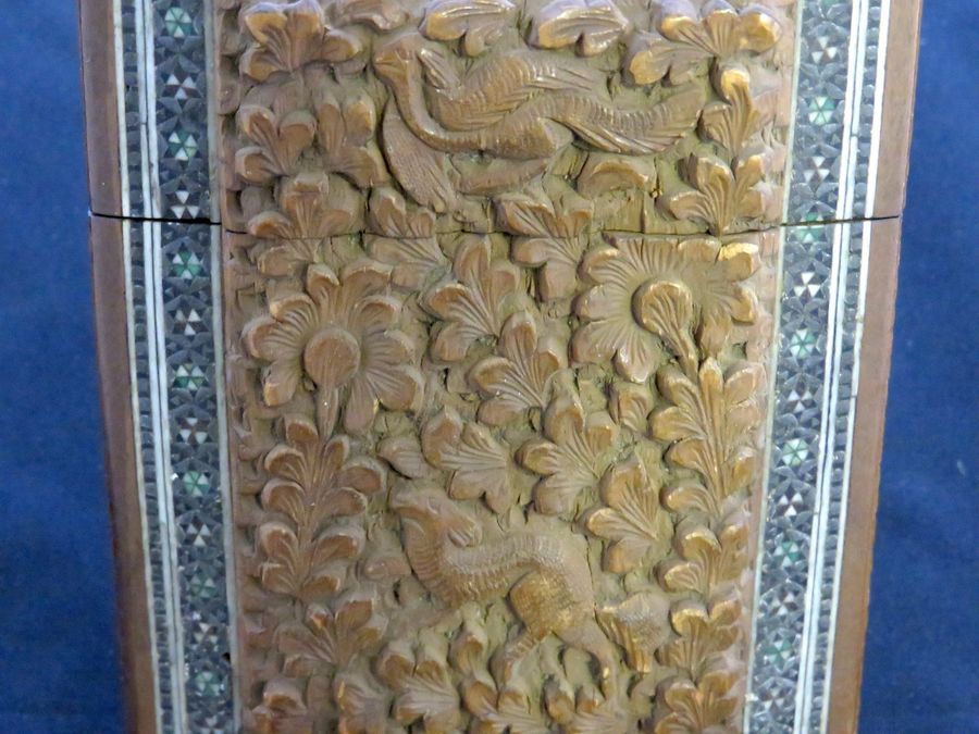 Antique Antique Indian Sandalwood Card Case, Carved Foliage & Animals, Circa Mid 19th Century