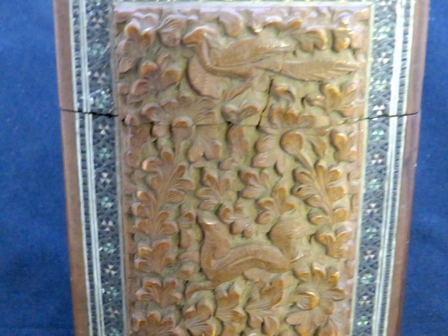 Antique Antique Indian Sandalwood Card Case, Carved Foliage & Animals, Circa Mid 19th Century