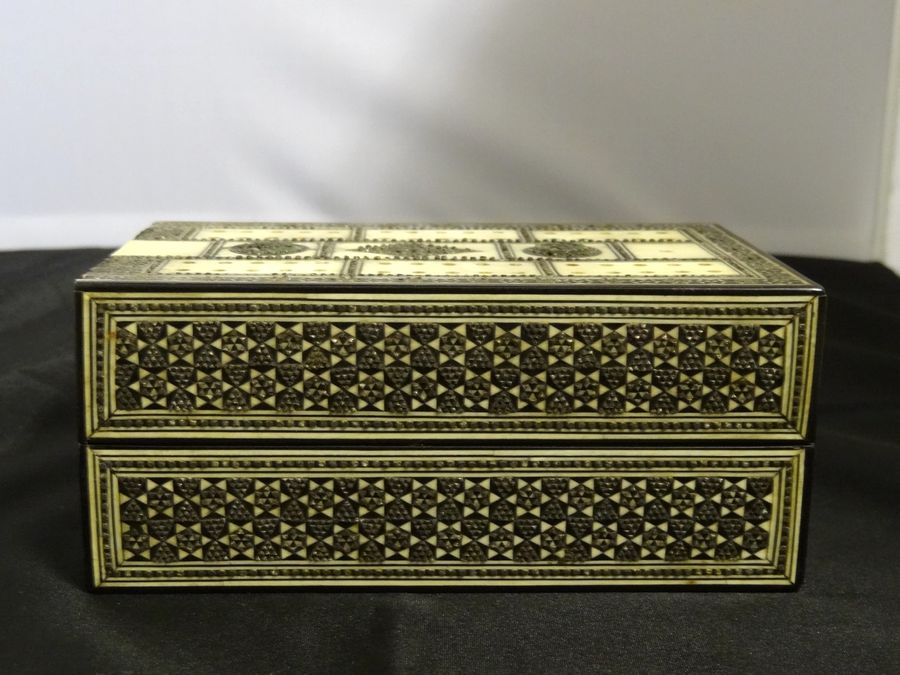 Antique Indian Sandalwood, Inlaid & Damascened Folding Games/Cribbage Box, Circa 20th Century