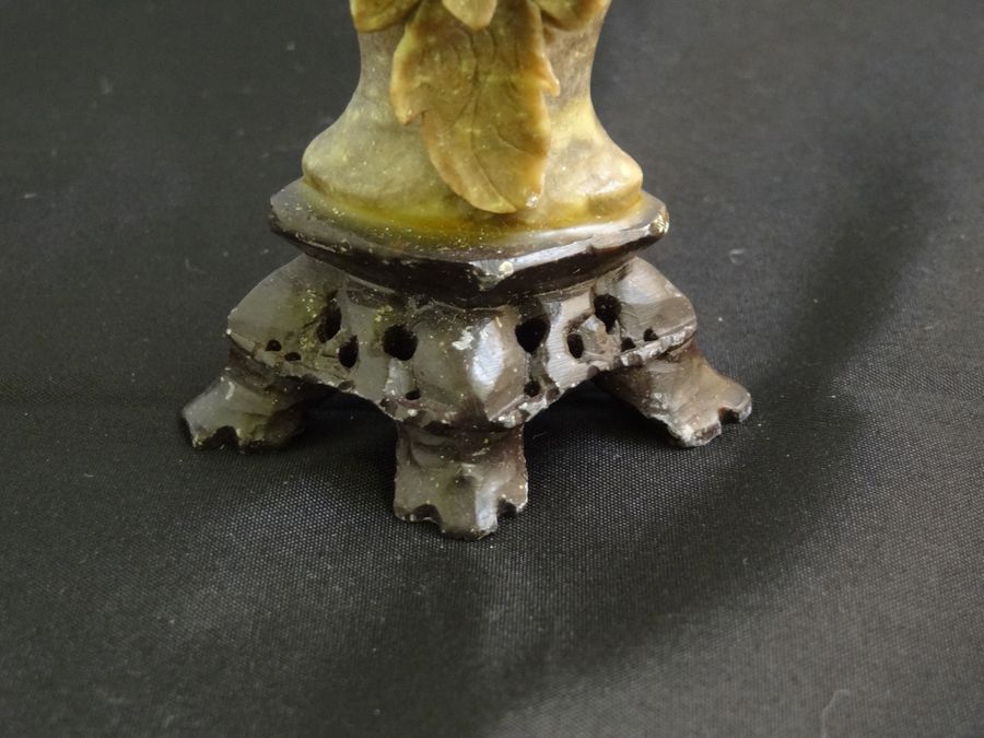 Antique Antique Chinese Carved Soapstone Tear Bottle, Flowering Branch, Circa 19th Century