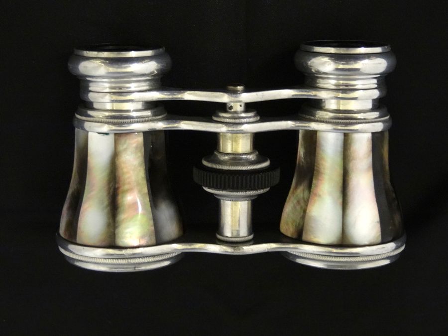 Antique Antique Victorian Mother Of Pearl & Silver Plate Opera Glasses, Circa 19th Century