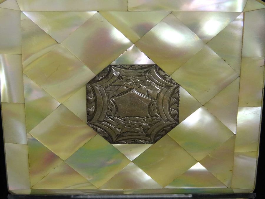 Antique Antique Victorian Mother Of Pearl & Silver Purse Type Card Case, Circa Mid 19th Century