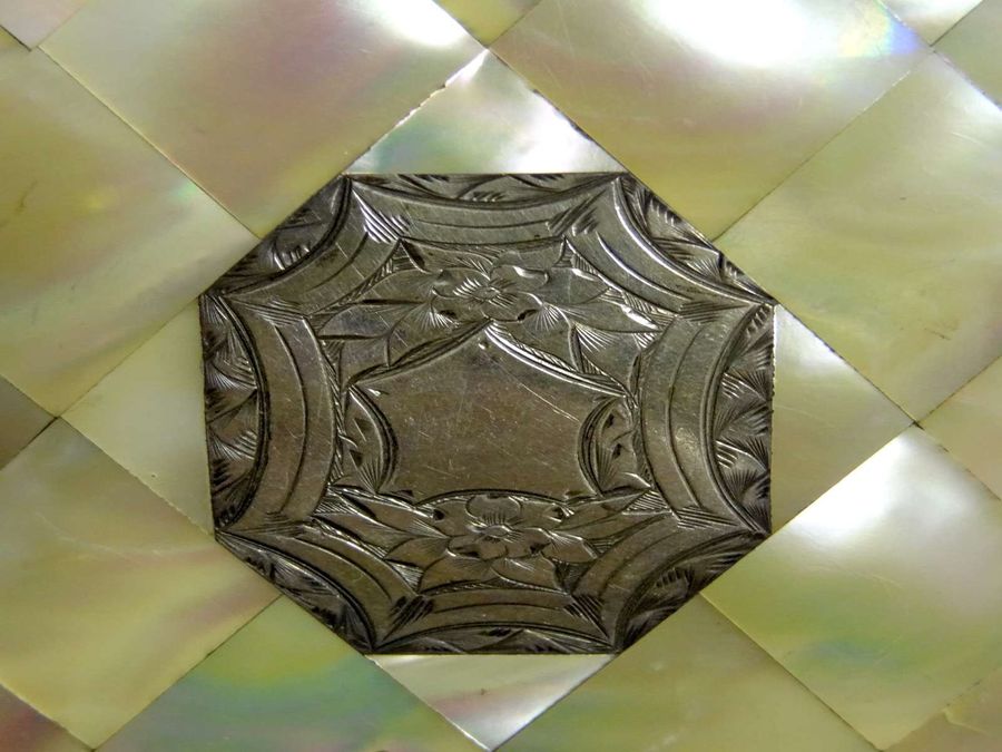 Antique Antique Victorian Mother Of Pearl & Silver Purse Type Card Case, Circa Mid 19th Century