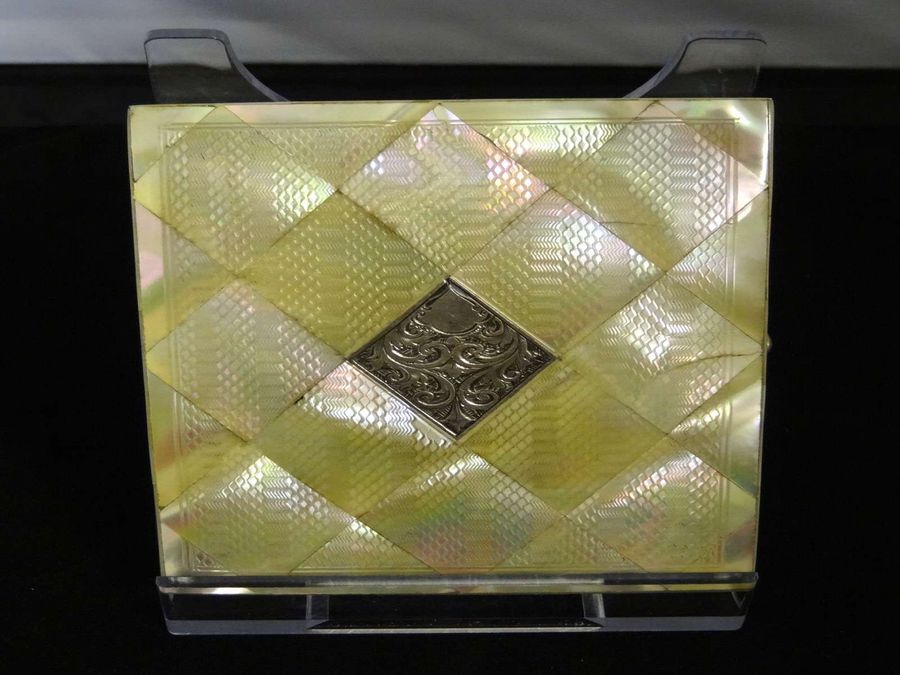 Antique Antique Victorian Mother Of Pearl & Silver Purse Type Card Case, Circa 19th Century
