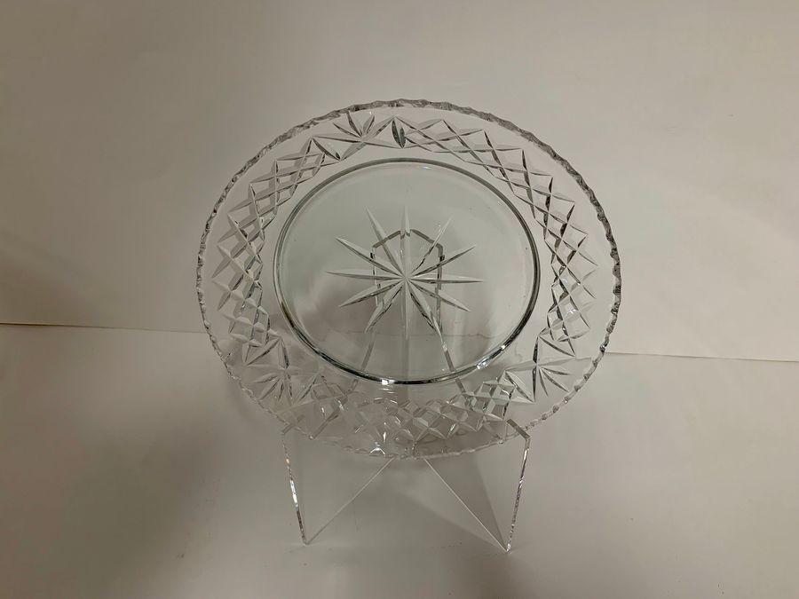 Clear Glass Stand, Star Cut Base, Diamond & Fan Cut Rim, Circa Mid 20th Century