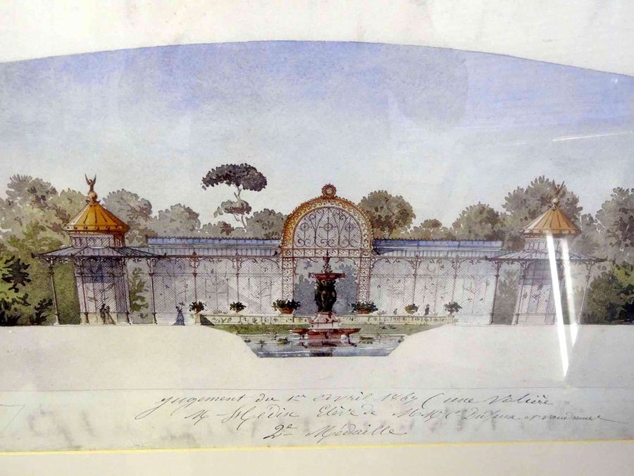 Antique Coloured Print Of An Ornamental Building, Pavilion Proposal, Circa 20th Century