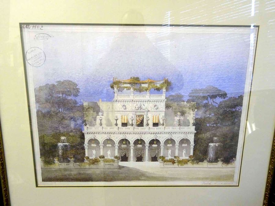 Antique Coloured Print Of Ornamental Building, Celebratory Pavilions, Circa 20th Century