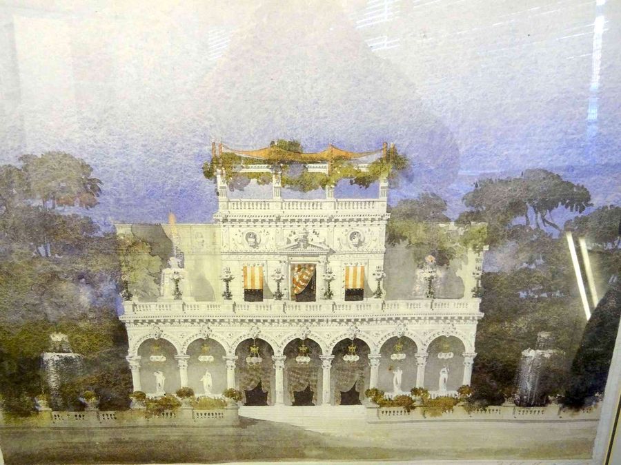 Antique Coloured Print Of Ornamental Building, Celebratory Pavilions, Circa 20th Century