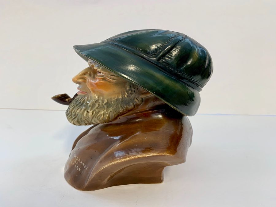 Antique Portuguese Pottery Bust Of A Fisherman, Souvenir Of Nazare, Circa 1950's