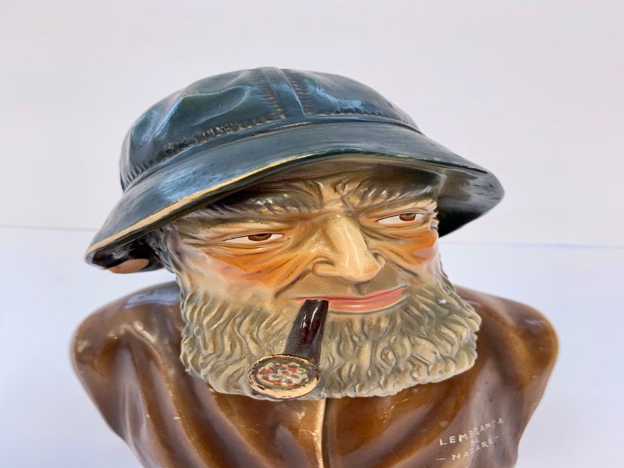 Antique Portuguese Pottery Bust Of A Fisherman, Souvenir Of Nazare, Circa 1950's