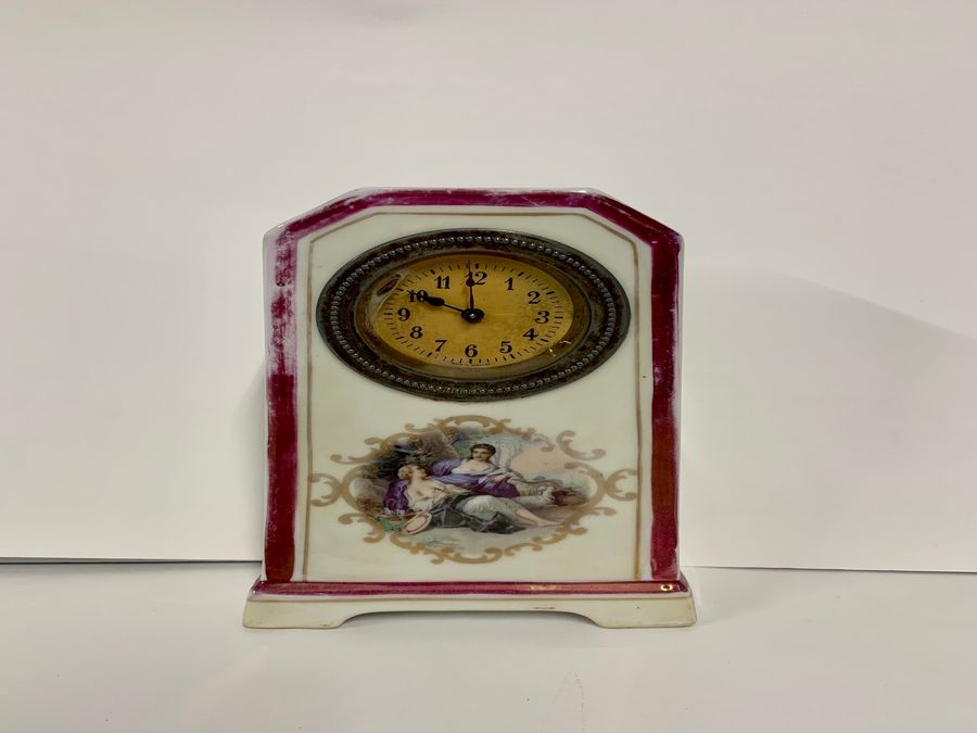 Painted And Glazed Ceramic Pottery With Clock, Unsigned, German Made, Circa 1930s