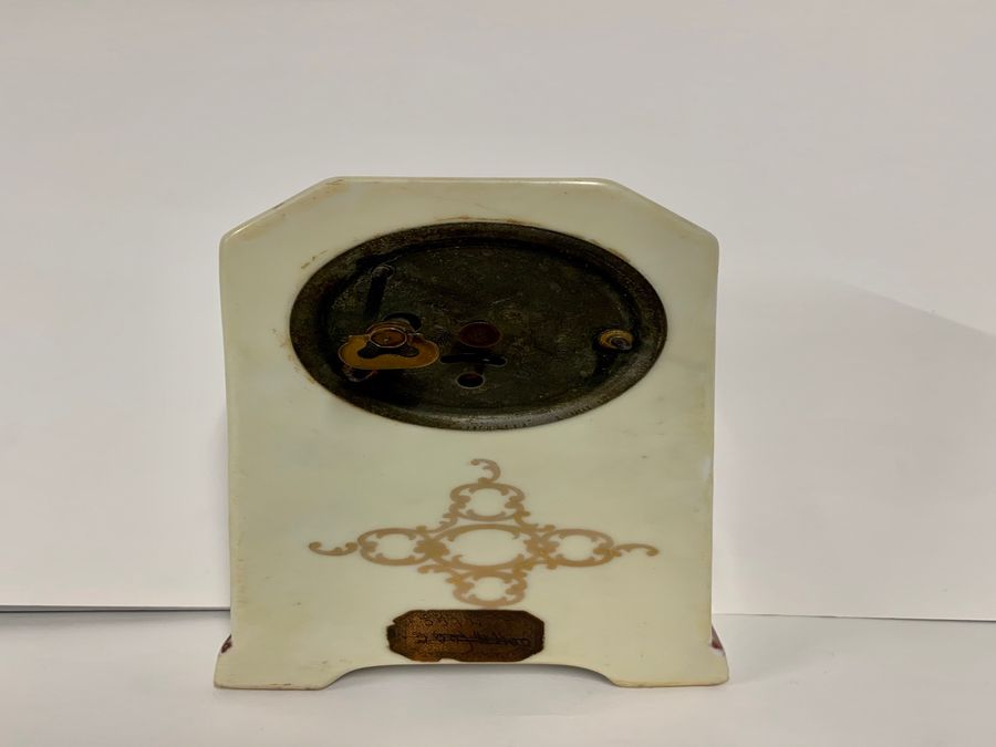 Antique Painted And Glazed Ceramic Pottery With Clock, Unsigned, German Made, Circa 1930s