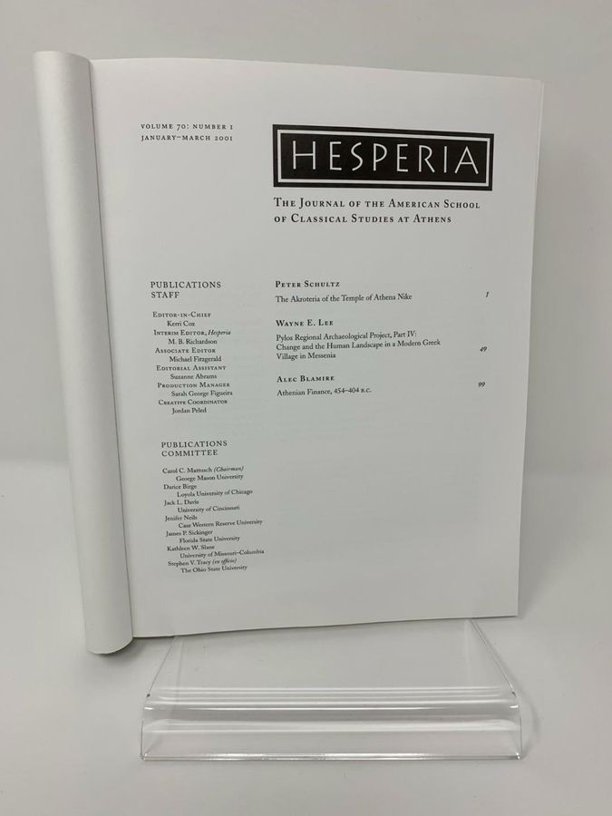Antique Hesperia, Volume 70, Number 1, January-March 2001, Pages 1-126, ISBN 87661-500-0