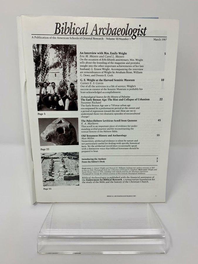 Antique Biblical Archaeologist, Volume 50, Number 1, March 1987, ISSN 0006-0895, ASOR